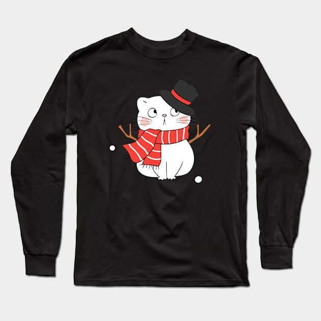 Cat Snowman Long Sleeve T-Shirt by AvocadoShop